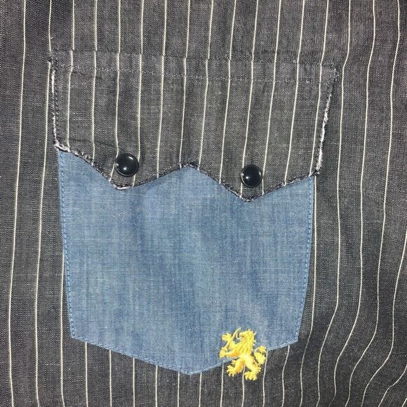 Vintage Tommy Hilfiger Red Label Denim Mens XL Black Pinstripe Button Down Shirt - Picture 5 of 8